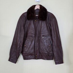 Santa Barbara Polo Racquet Club Leather Jacket Men 50 Brown LS Equestrian Vtg